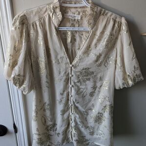 Chic Cream Blouse with Gold Accents
